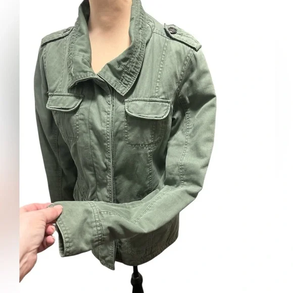 Kirra Field Jacket Womens Med Army Green Sherpa Fleece Lined Canvas Utility Moto - Picture 5 of 13